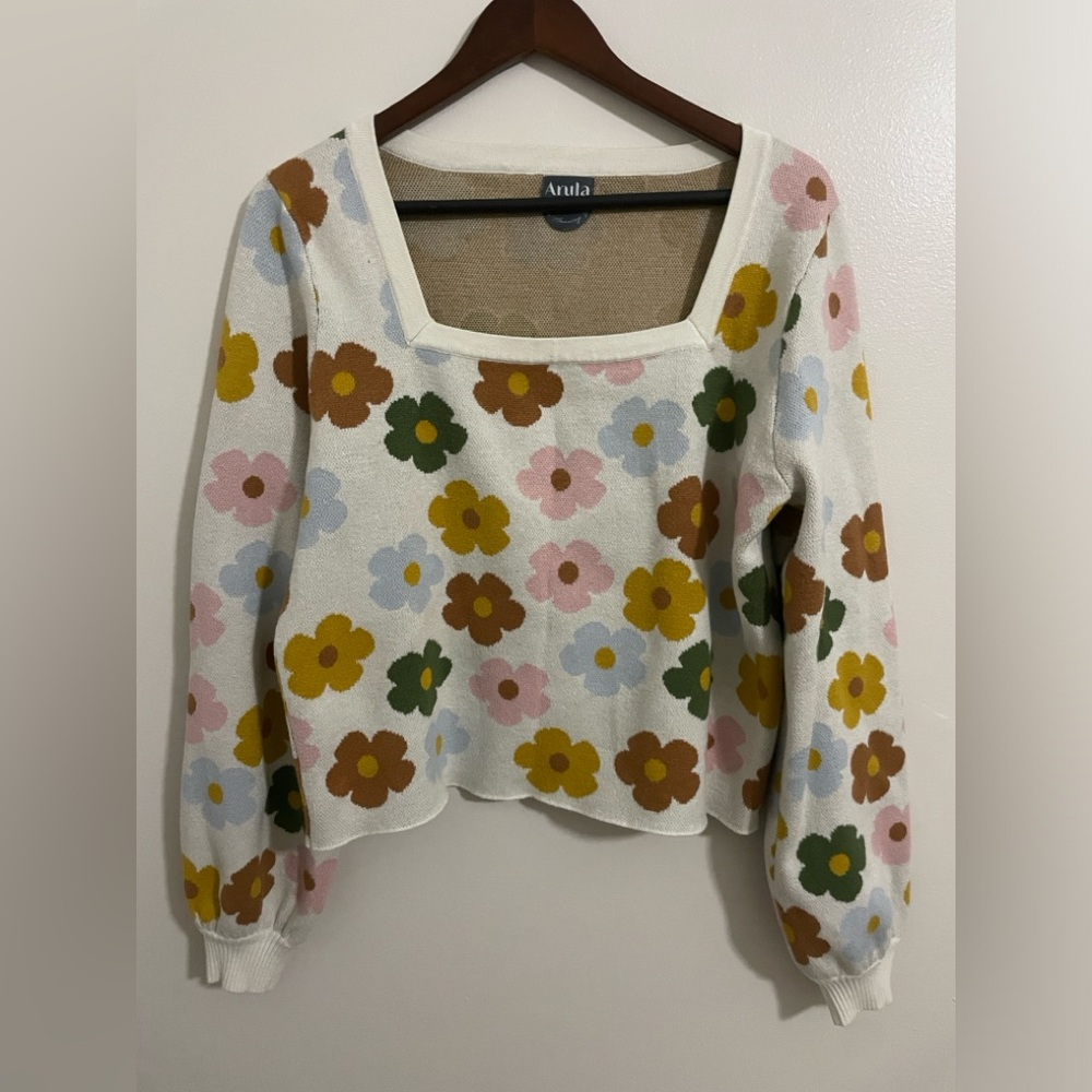 Arula Square Shoulder Floral Sweater Size- 1X / A